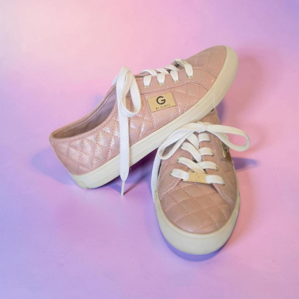 G by GUESS Backer Rose Gold Pink Quilted Metallic Low Top Sneakers Shoes